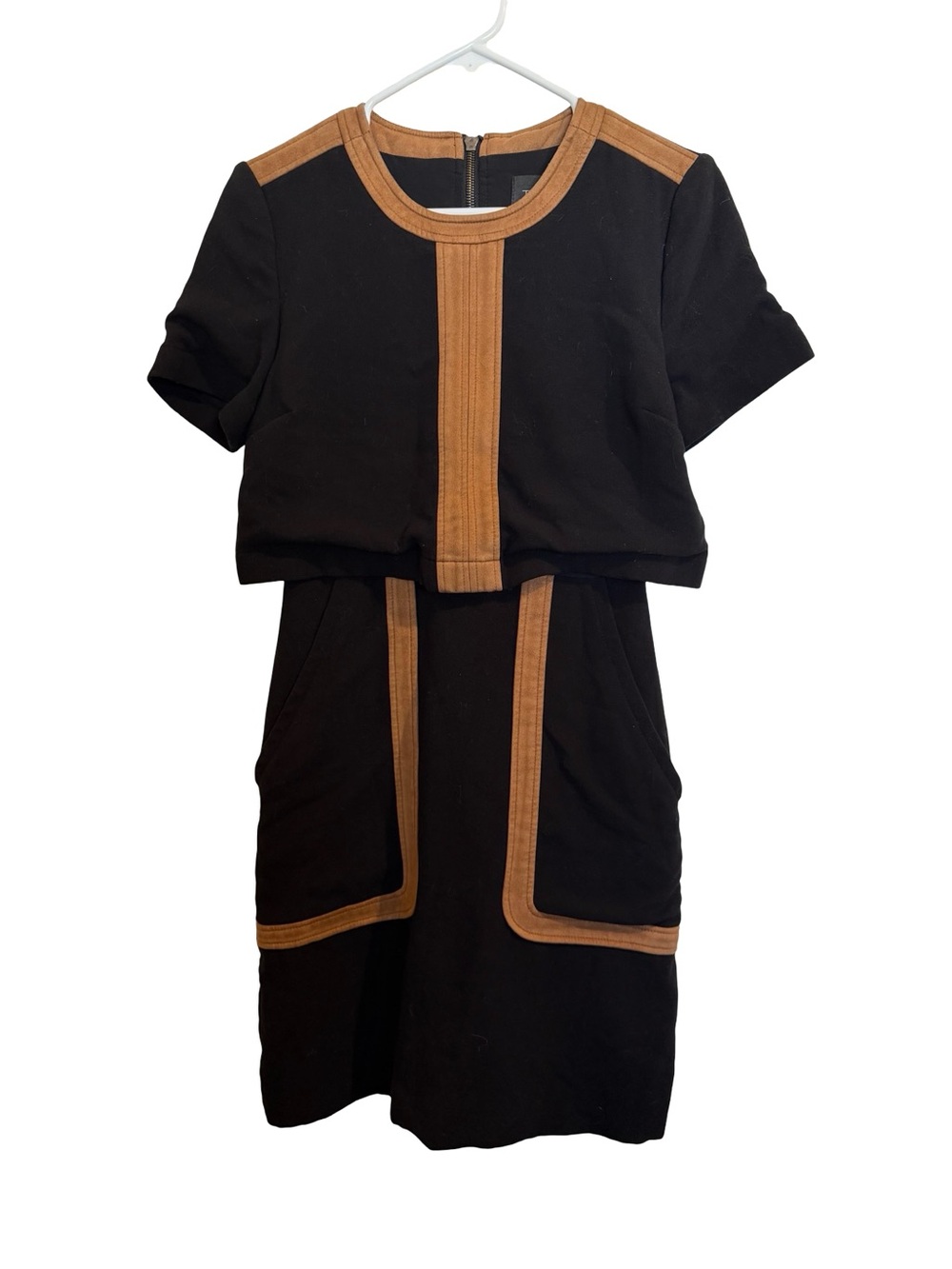 RTR - Toccin Black Mini dress Tan Trim -fully lined Sz 4 - Picture 9 of 14